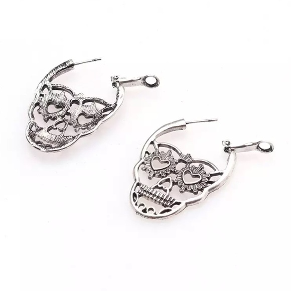 Silver Punk Rock Skull Earrings - Picture 4 of 6
